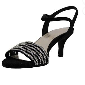 Caparros Rhinestone Black Heels Special Occasion Suede Open Toe NWT Size 8M